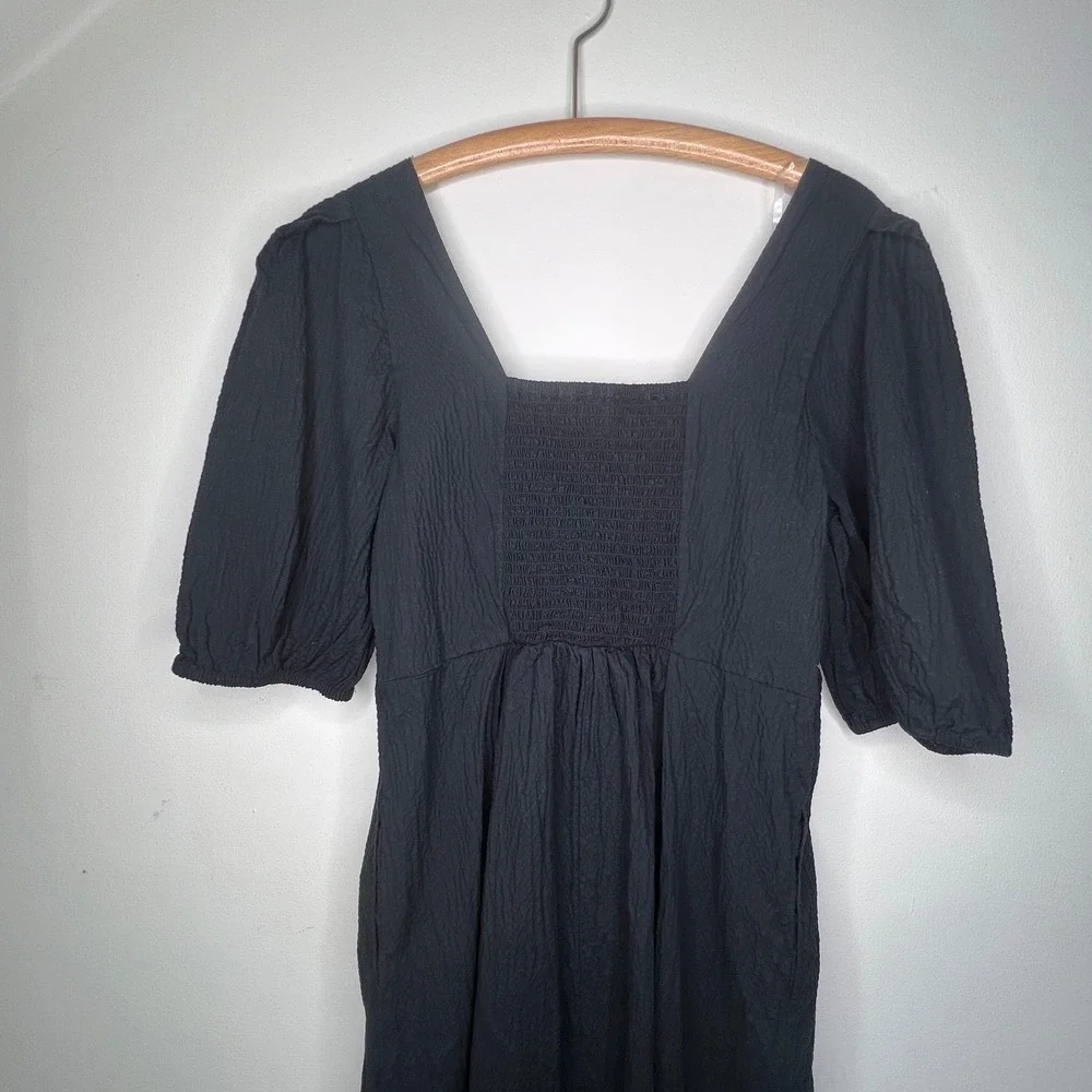 Black Milkmaid Square Neck Crinkle Puff‎ Sleeve Maxi Dress Size Large Cottage